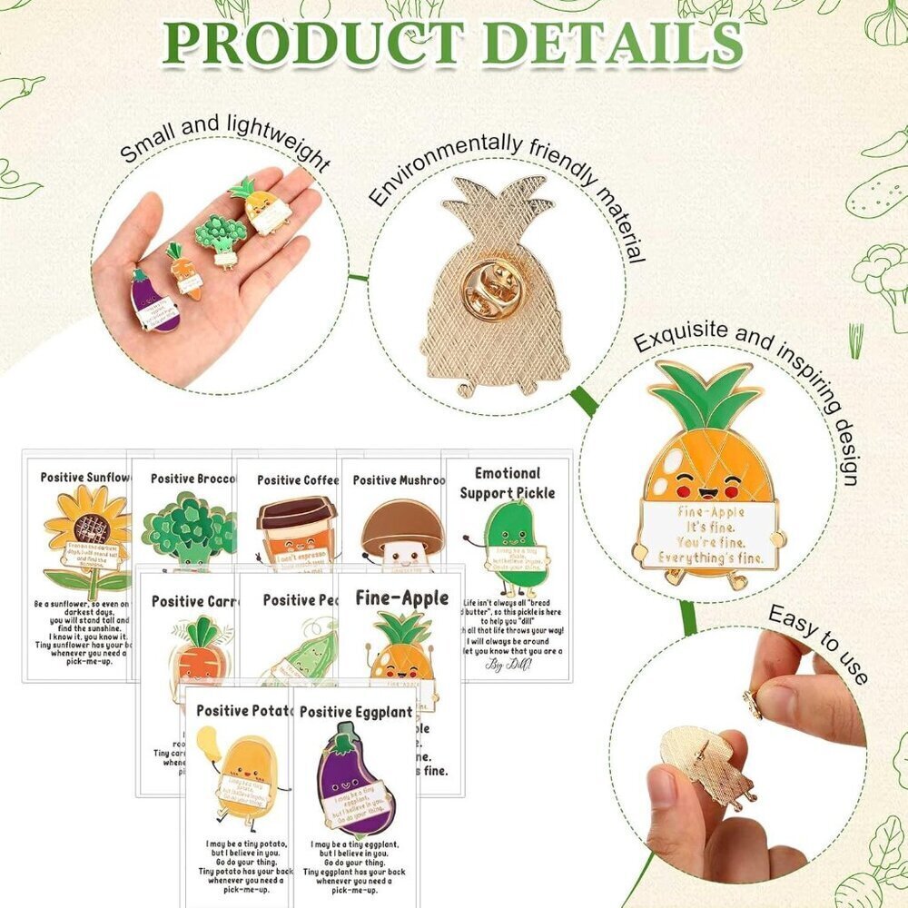 Enamel Pins Bulk 40 Assorted Vegetable Fruits Inspirational Motivation Gift - Picture 3 of 6